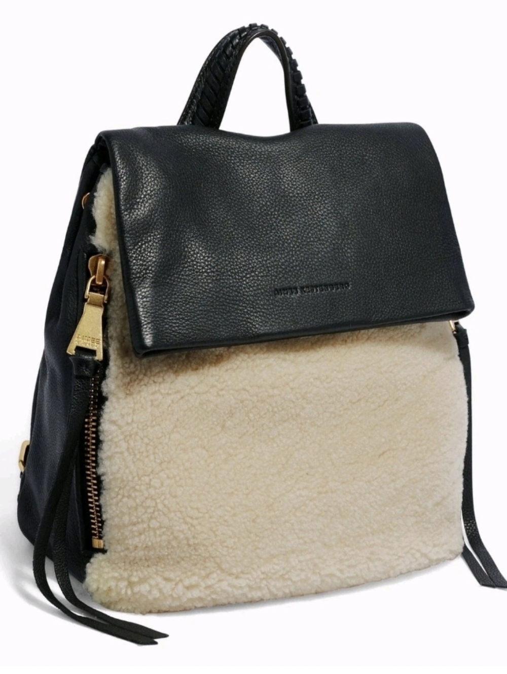 Aimee Kestenberg Black Leather Bali Shearling Backpack Gold Hardware HandBag